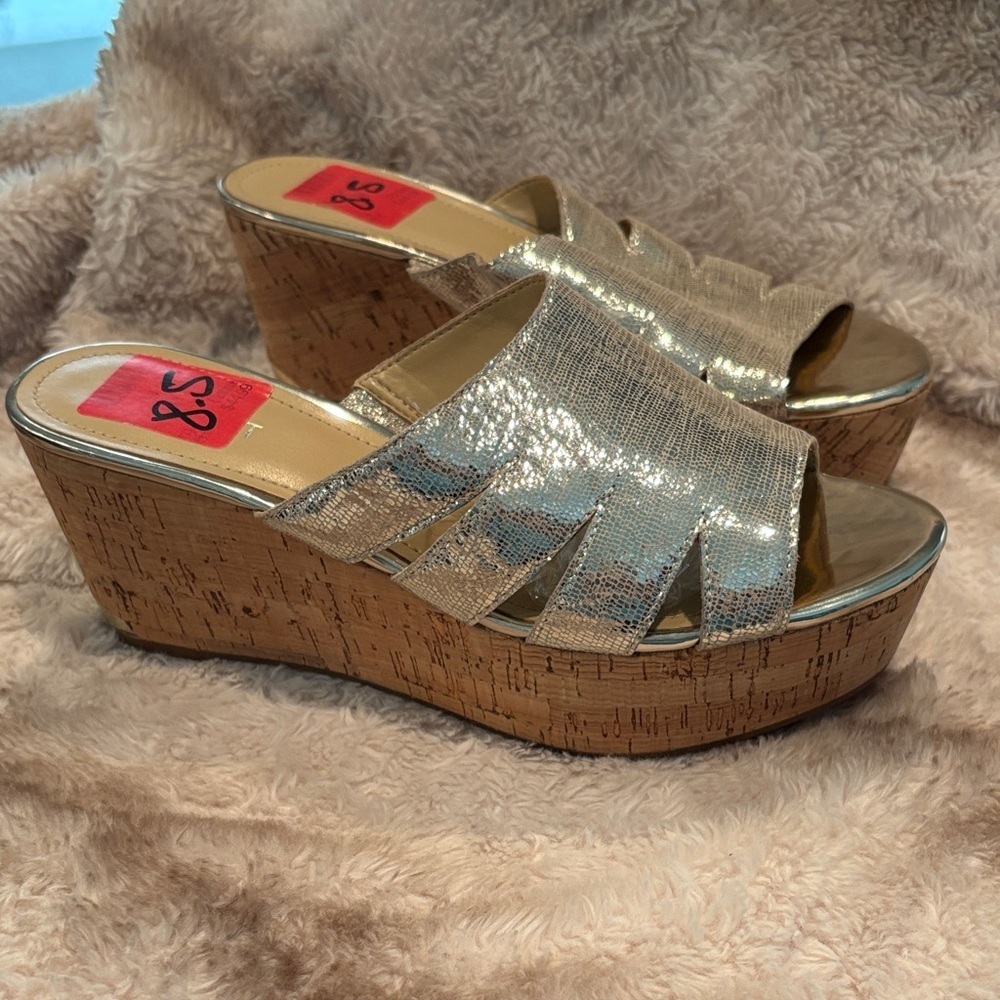 Nine West Metallic Gold Wedge Sandals